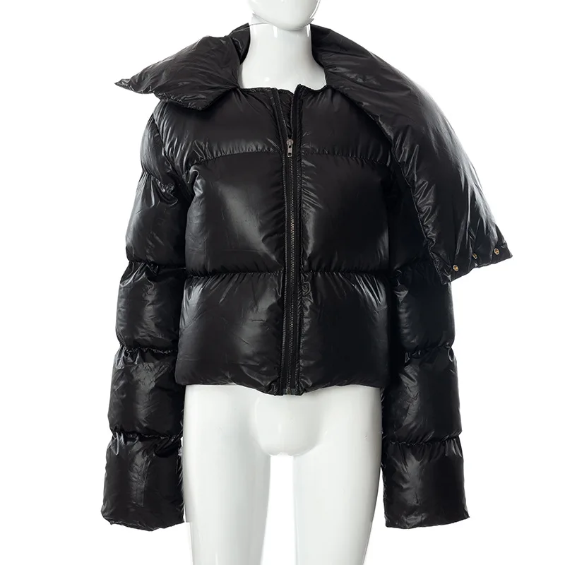 DEAT Fashion Women Cotton-padded Coat Snap On Scarf Collar Thick Long Sleeves Zipper wadded Jackets Autumn 2025 New Tide 7AB435