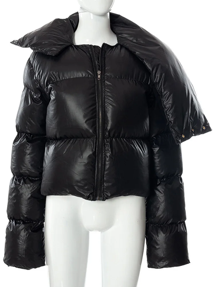 DEAT Fashion Women Cotton-padded Coat Snap On Scarf Collar Thick Long Sleeves Zipper wadded Jackets Autumn 2025 New Tide 7AB435