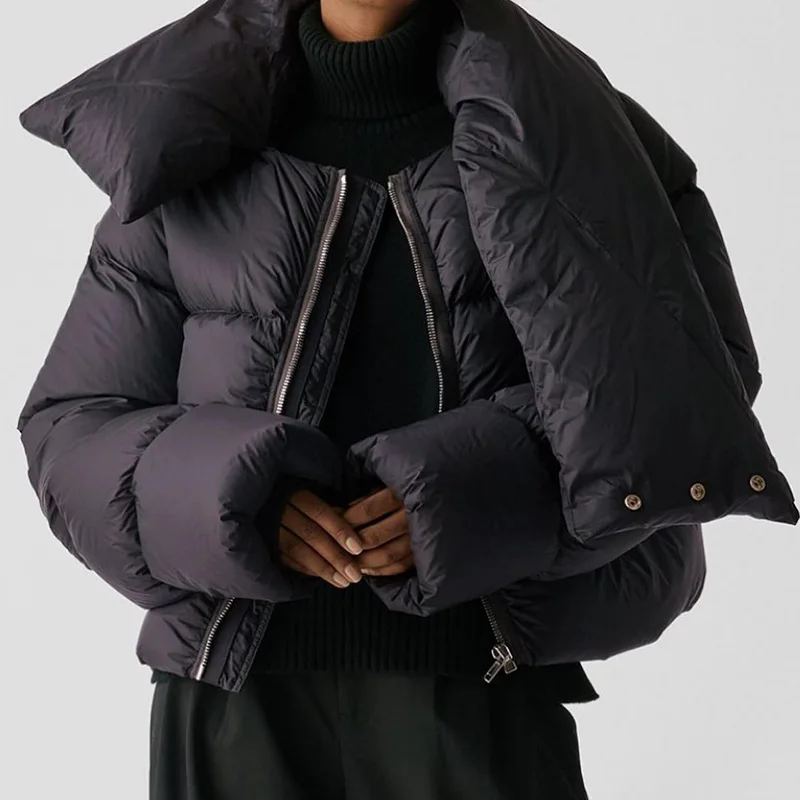 DEAT Fashion Women Cotton-padded Coat Snap On Scarf Collar Thick Long Sleeves Zipper wadded Jackets Autumn 2025 New Tide 7AB435