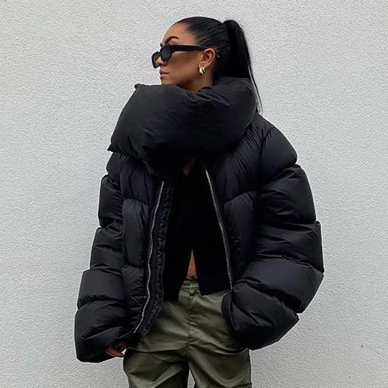 DEAT Fashion Women Cotton-padded Coat Snap On Scarf Collar Thick Long Sleeves Zipper wadded Jackets Autumn 2025 New Tide 7AB435