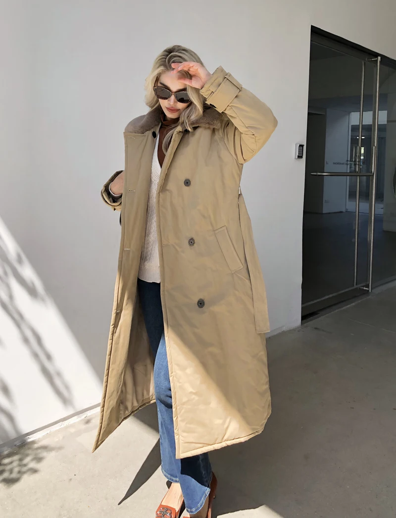 2025 Women Winter Stylish Thick Warm Fur collar Long Parka Runway Designer long Coat Female Overcoat