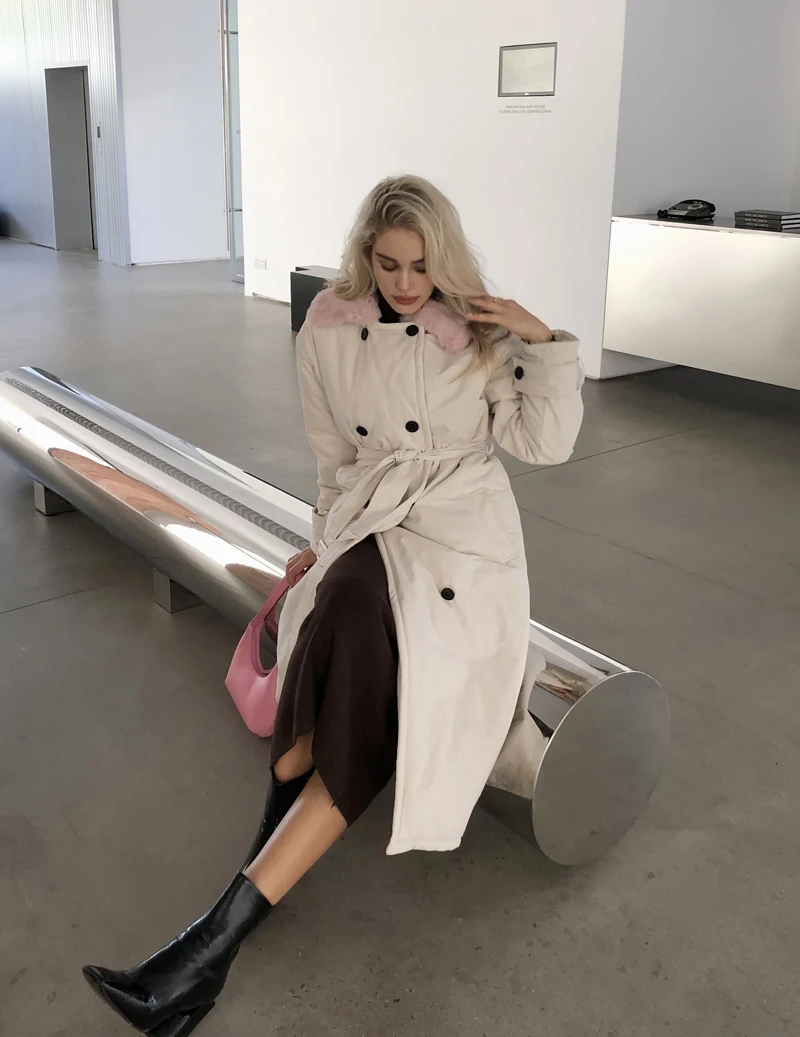 2025 Women Winter Stylish Thick Warm Fur collar Long Parka Runway Designer long Coat Female Overcoat