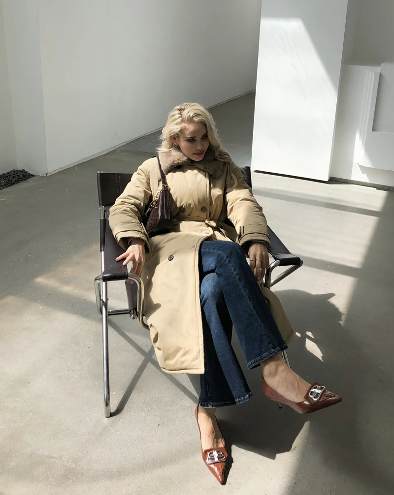 2025 Women Winter Stylish Thick Warm Fur collar Long Parka Runway Designer long Coat Female Overcoat