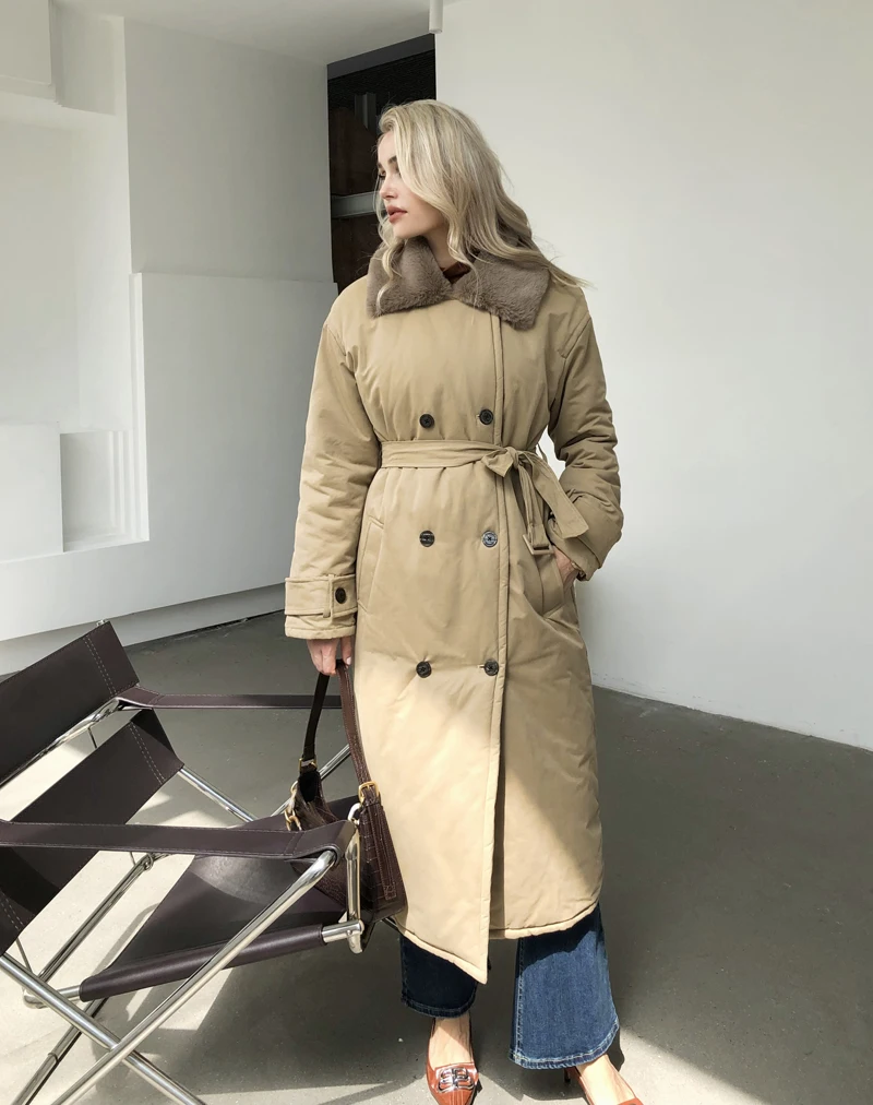 2025 Women Winter Stylish Thick Warm Fur collar Long Parka Runway Designer long Coat Female Overcoat