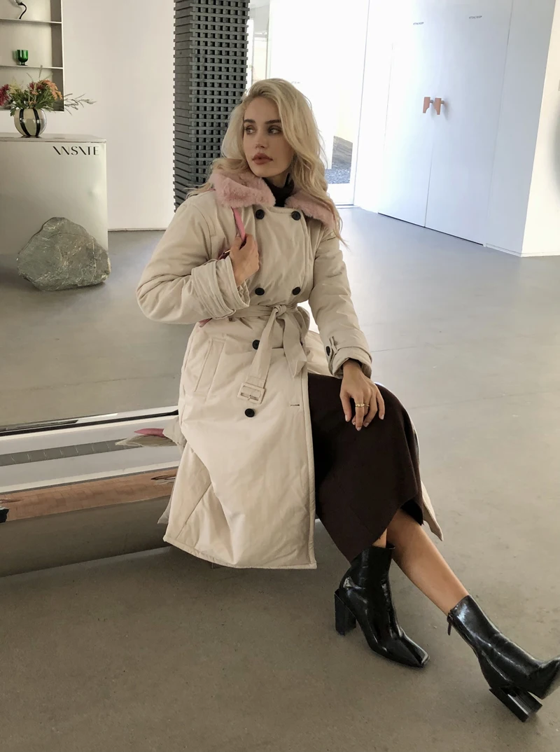 2025 Women Winter Stylish Thick Warm Fur collar Long Parka Runway Designer long Coat Female Overcoat