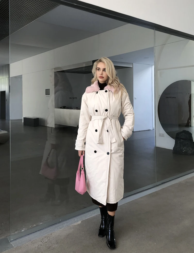 2025 Women Winter Stylish Thick Warm Fur collar Long Parka Runway Designer long Coat Female Overcoat