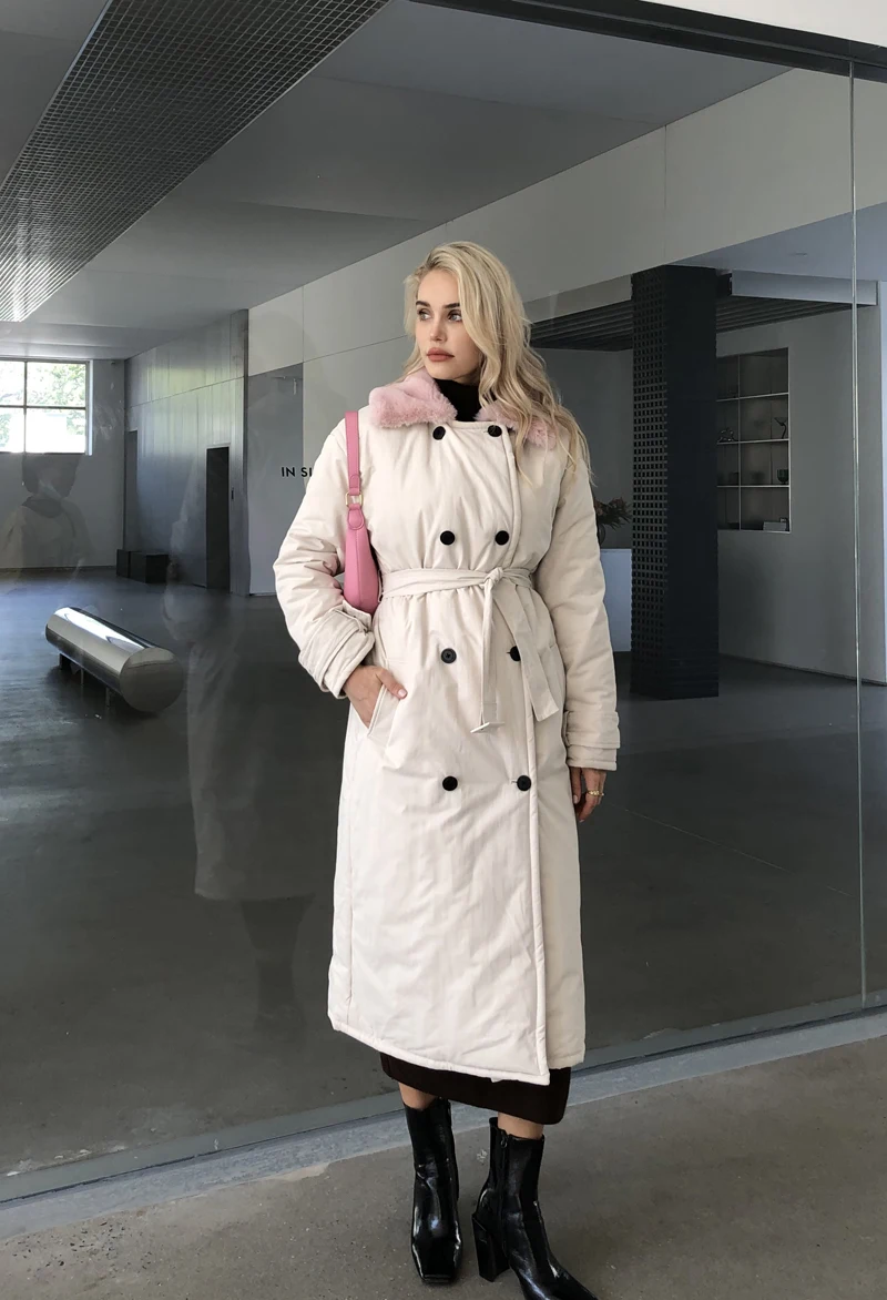 2025 Women Winter Stylish Thick Warm Fur collar Long Parka Runway Designer long Coat Female Overcoat