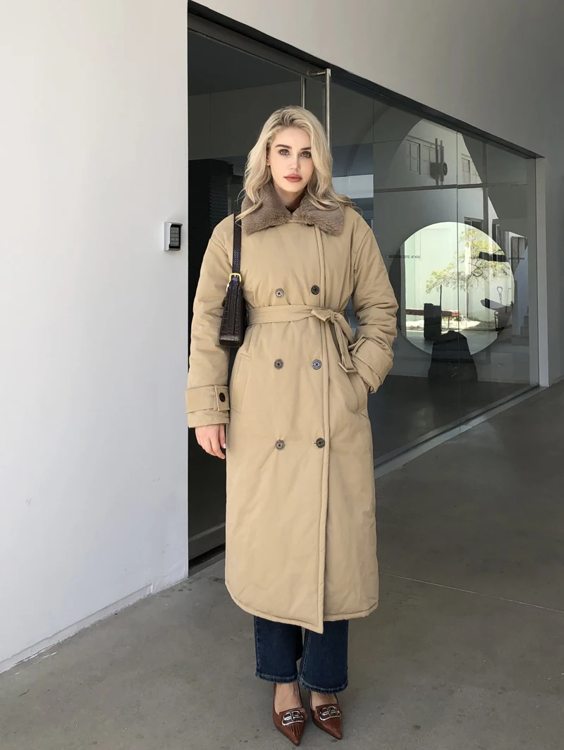 2025 Women Winter Stylish Thick Warm Fur collar Long Parka Runway Designer long Coat Female Overcoat