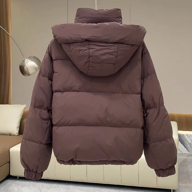 2025Autumn Winter New Down Cotton Jacket Women's Korean Solid Thicken Warm Hooded Short Coat Female Casual Ladies Top