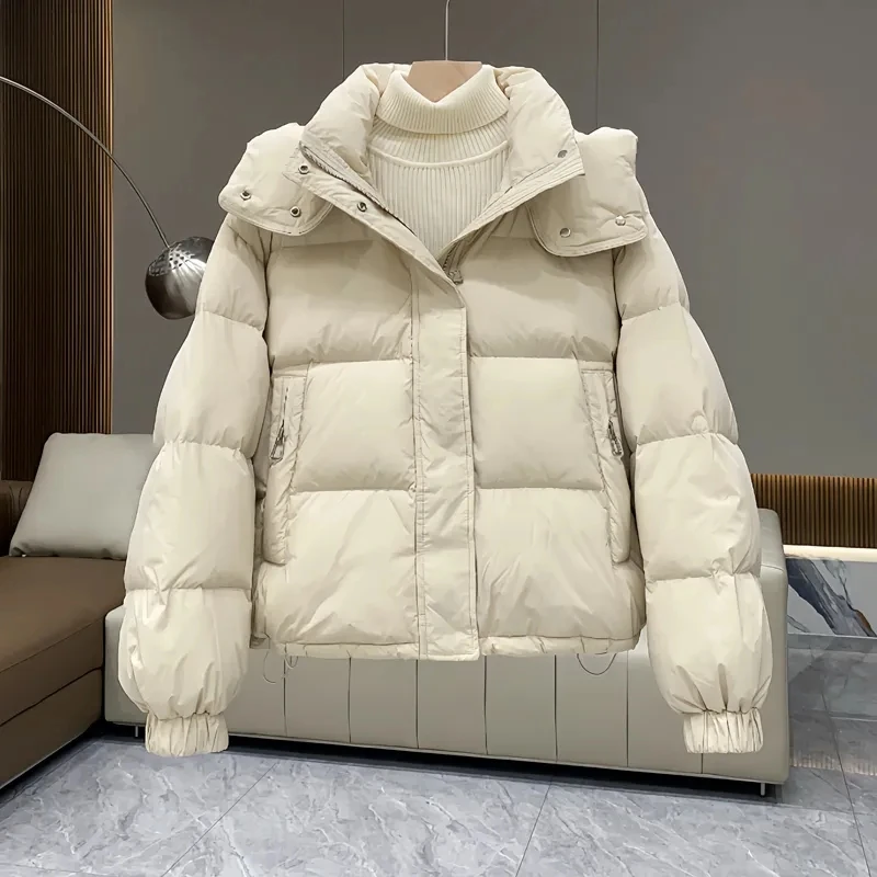2025Autumn Winter New Down Cotton Jacket Women's Korean Solid Thicken Warm Hooded Short Coat Female Casual Ladies Top