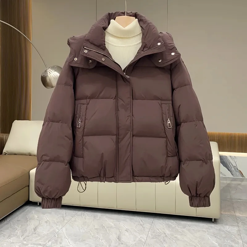 2025Autumn Winter New Down Cotton Jacket Women's Korean Solid Thicken Warm Hooded Short Coat Female Casual Ladies Top