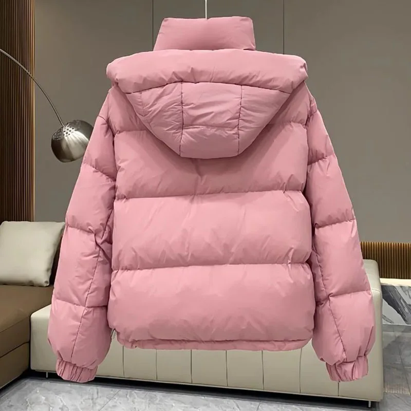 2025Autumn Winter New Down Cotton Jacket Women's Korean Solid Thicken Warm Hooded Short Coat Female Casual Ladies Top
