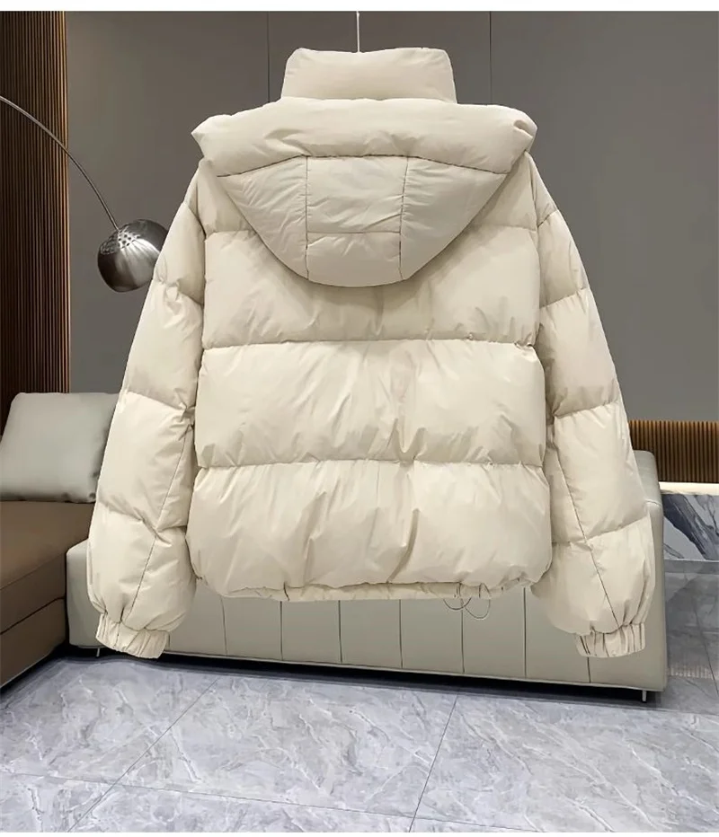 2025Autumn Winter New Down Cotton Jacket Women's Korean Solid Thicken Warm Hooded Short Coat Female Casual Ladies Top