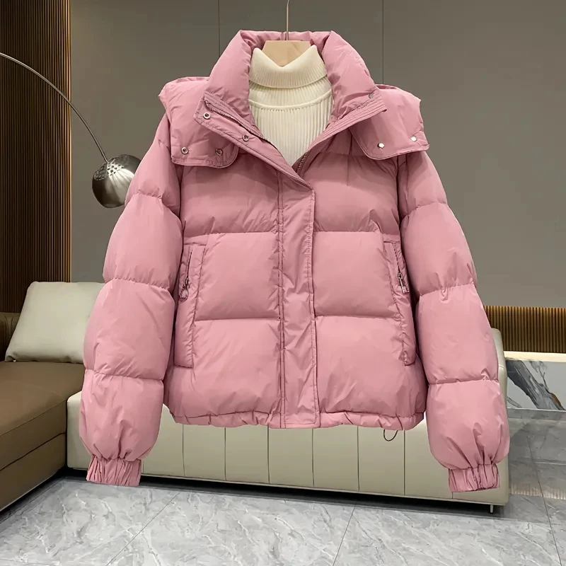 2025Autumn Winter New Down Cotton Jacket Women's Korean Solid Thicken Warm Hooded Short Coat Female Casual Ladies Top