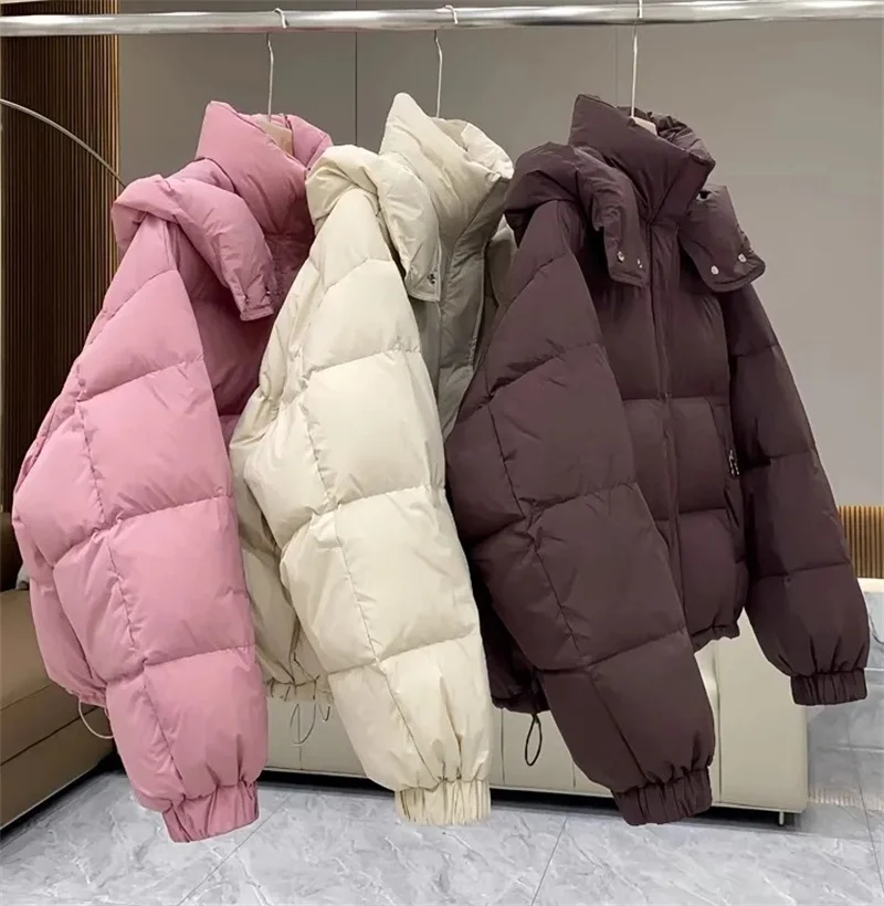 2025Autumn Winter New Down Cotton Jacket Women's Korean Solid Thicken Warm Hooded Short Coat Female Casual Ladies Top
