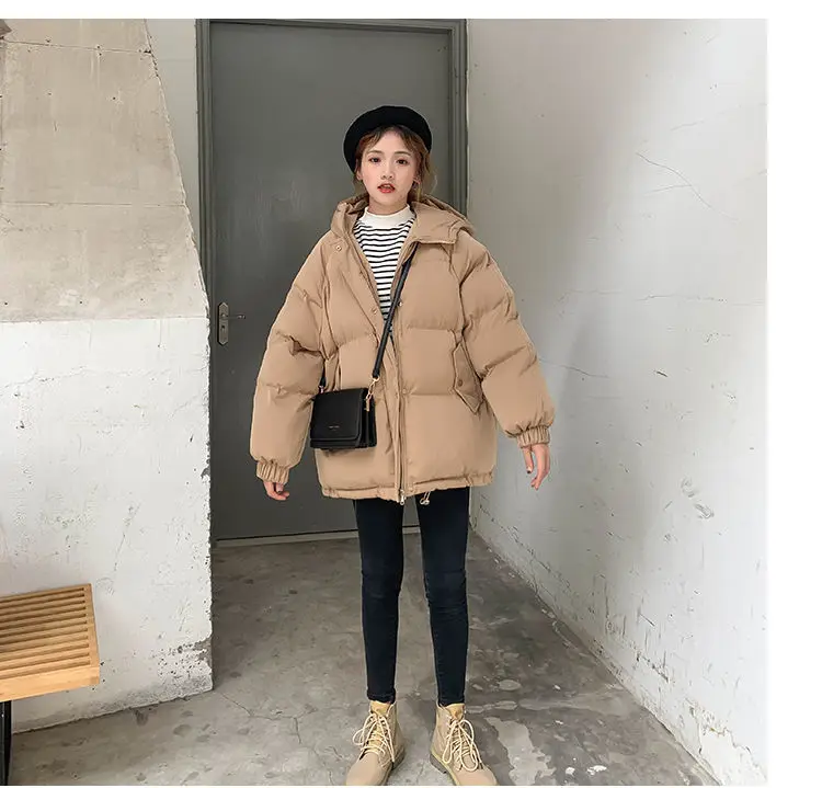 New 2025 Women Short Jacket Winter Thick Hooded Cotton Padded Coats Female Korean Loose Puffer Parkas Ladies Oversize Outwear