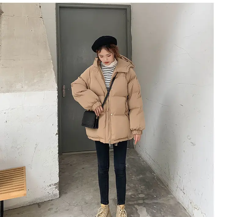 New 2025 Women Short Jacket Winter Thick Hooded Cotton Padded Coats Female Korean Loose Puffer Parkas Ladies Oversize Outwear