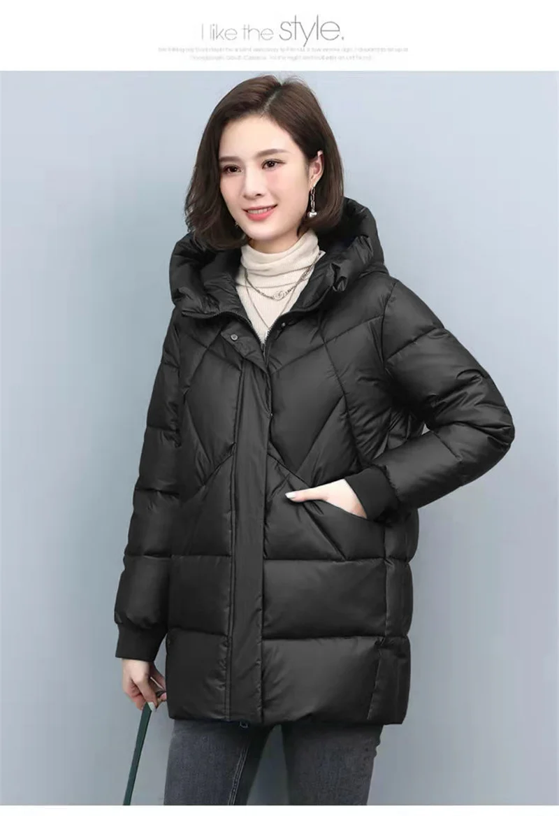 2026 Hooded Cotton Coat Women's Mid-Length Winter Jackets Elegant Mother's Parkas Padded Jacket Thick Down Padded Jacket Vintage