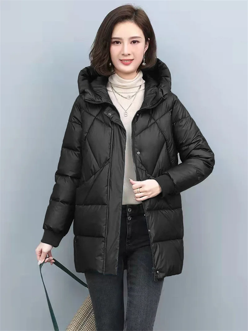 2026 Hooded Cotton Coat Women's Mid-Length Winter Jackets Elegant Mother's Parkas Padded Jacket Thick Down Padded Jacket Vintage