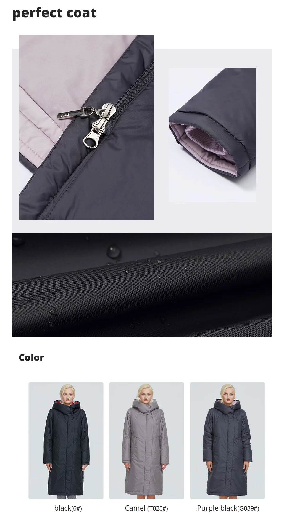 2022 Astrid winter jacket women Contrast color long thick cotton clothing with cap and zipper warm coat women parka AT-6703