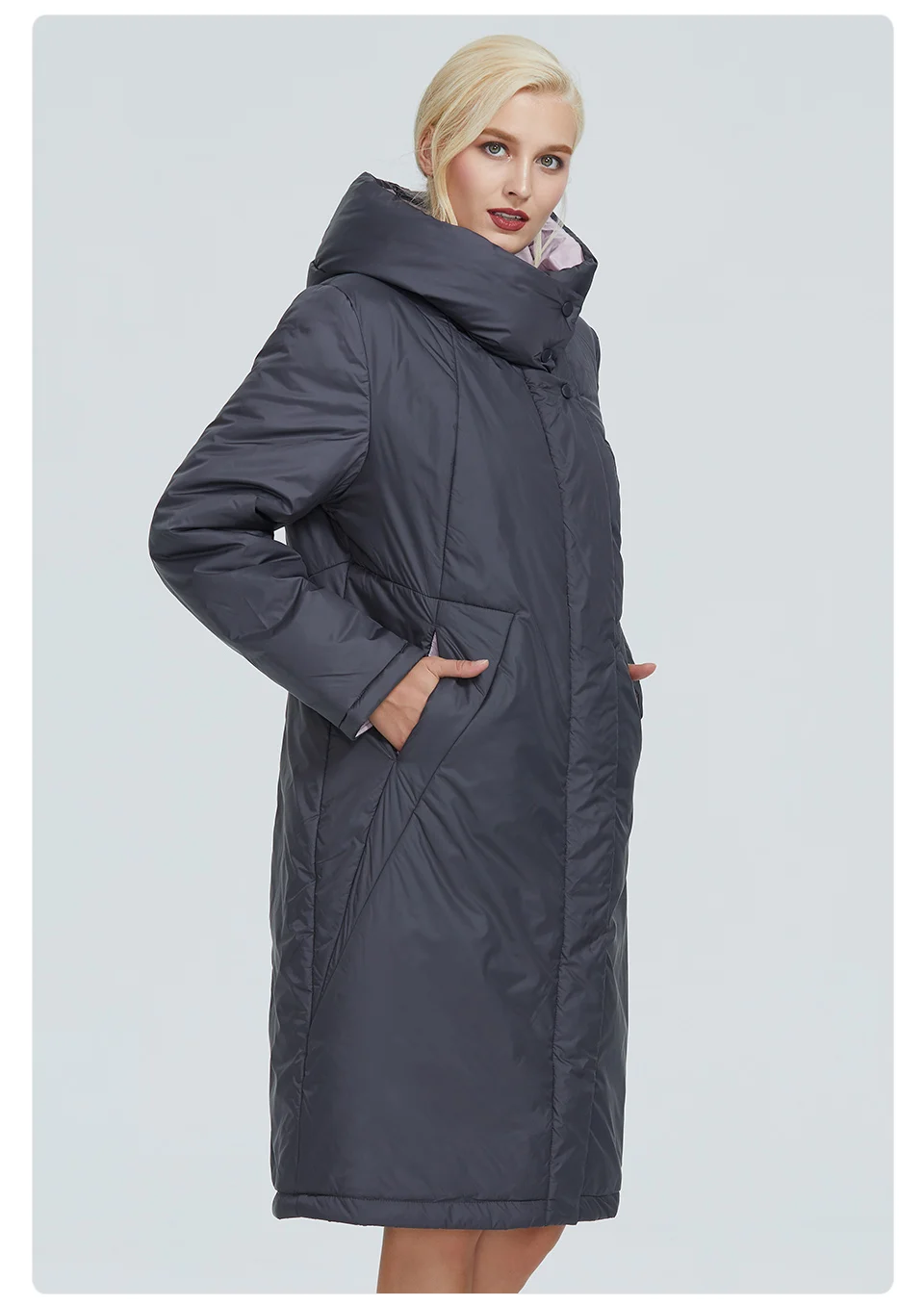 2022 Astrid winter jacket women Contrast color long thick cotton clothing with cap and zipper warm coat women parka AT-6703