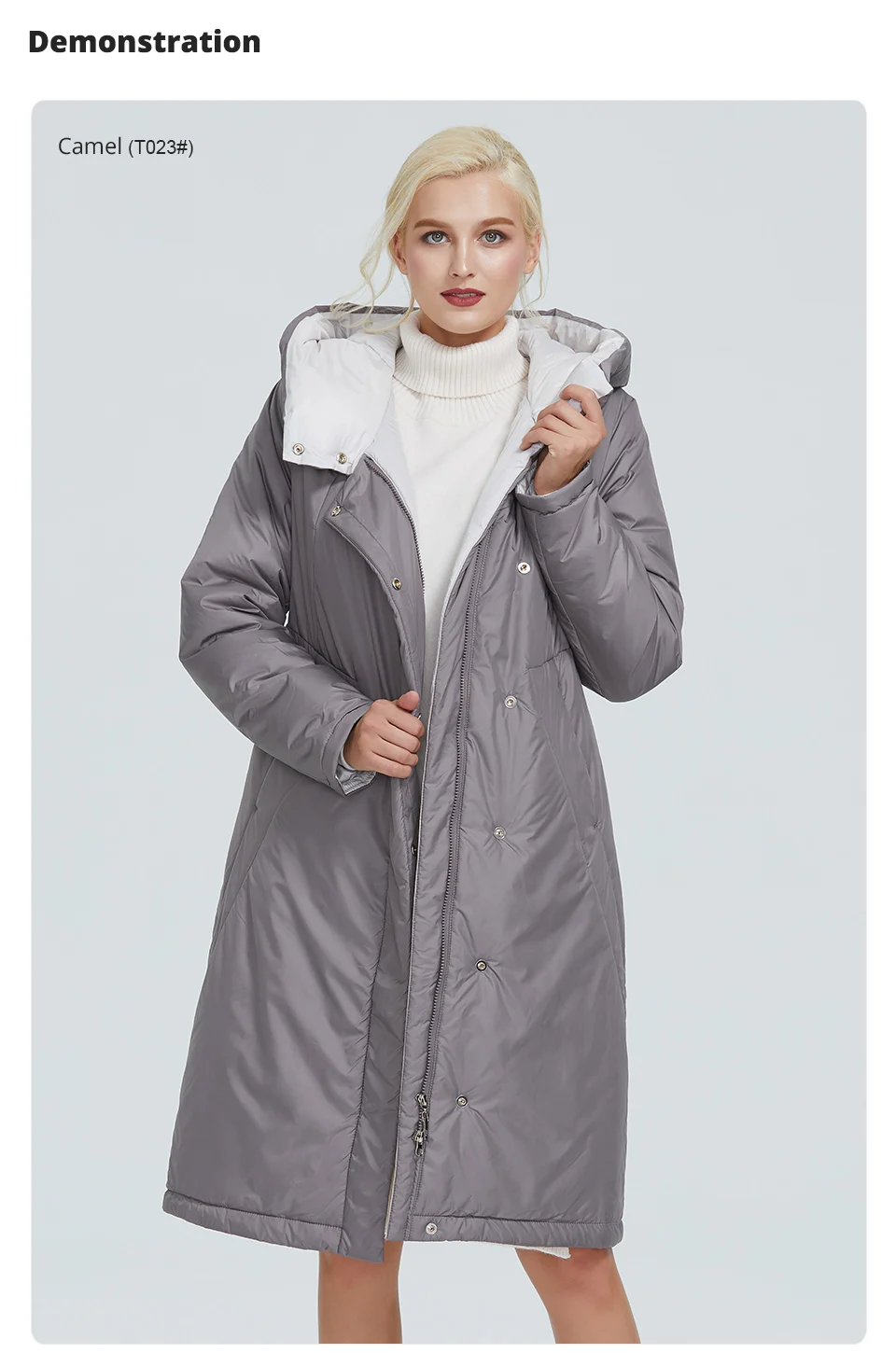 2022 Astrid winter jacket women Contrast color long thick cotton clothing with cap and zipper warm coat women parka AT-6703
