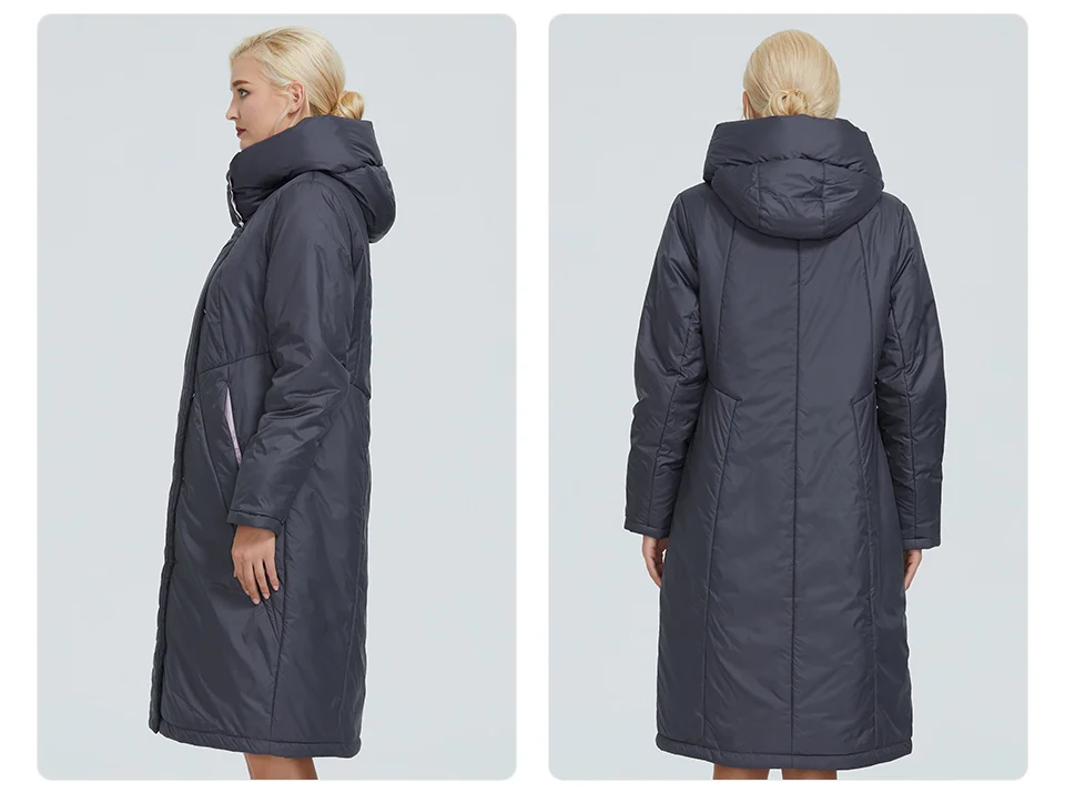 2022 Astrid winter jacket women Contrast color long thick cotton clothing with cap and zipper warm coat women parka AT-6703