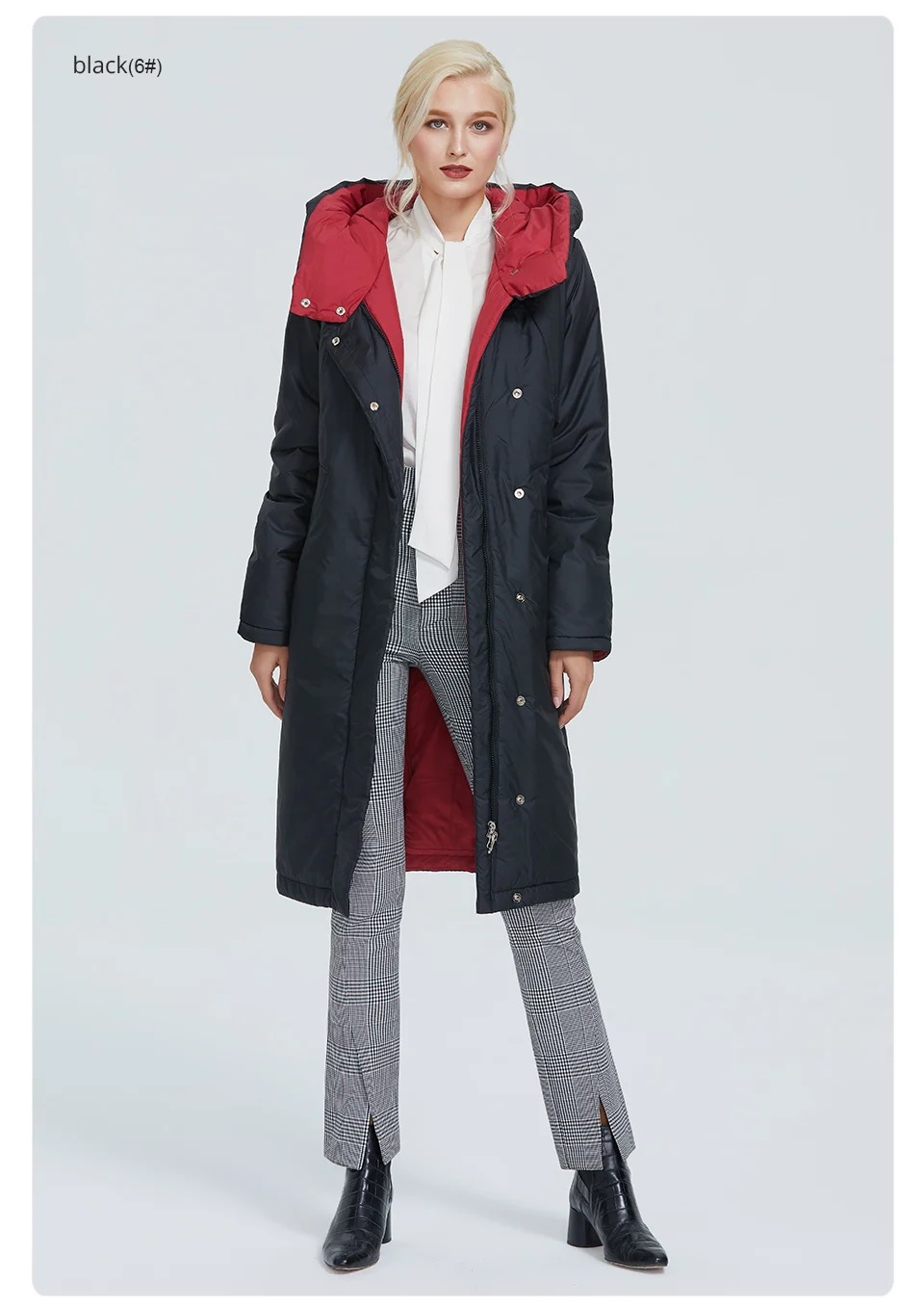 2022 Astrid winter jacket women Contrast color long thick cotton clothing with cap and zipper warm coat women parka AT-6703