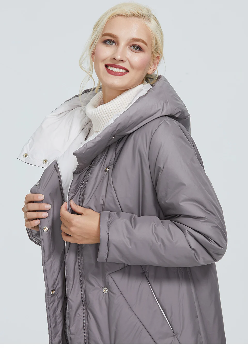 2022 Astrid winter jacket women Contrast color long thick cotton clothing with cap and zipper warm coat women parka AT-6703