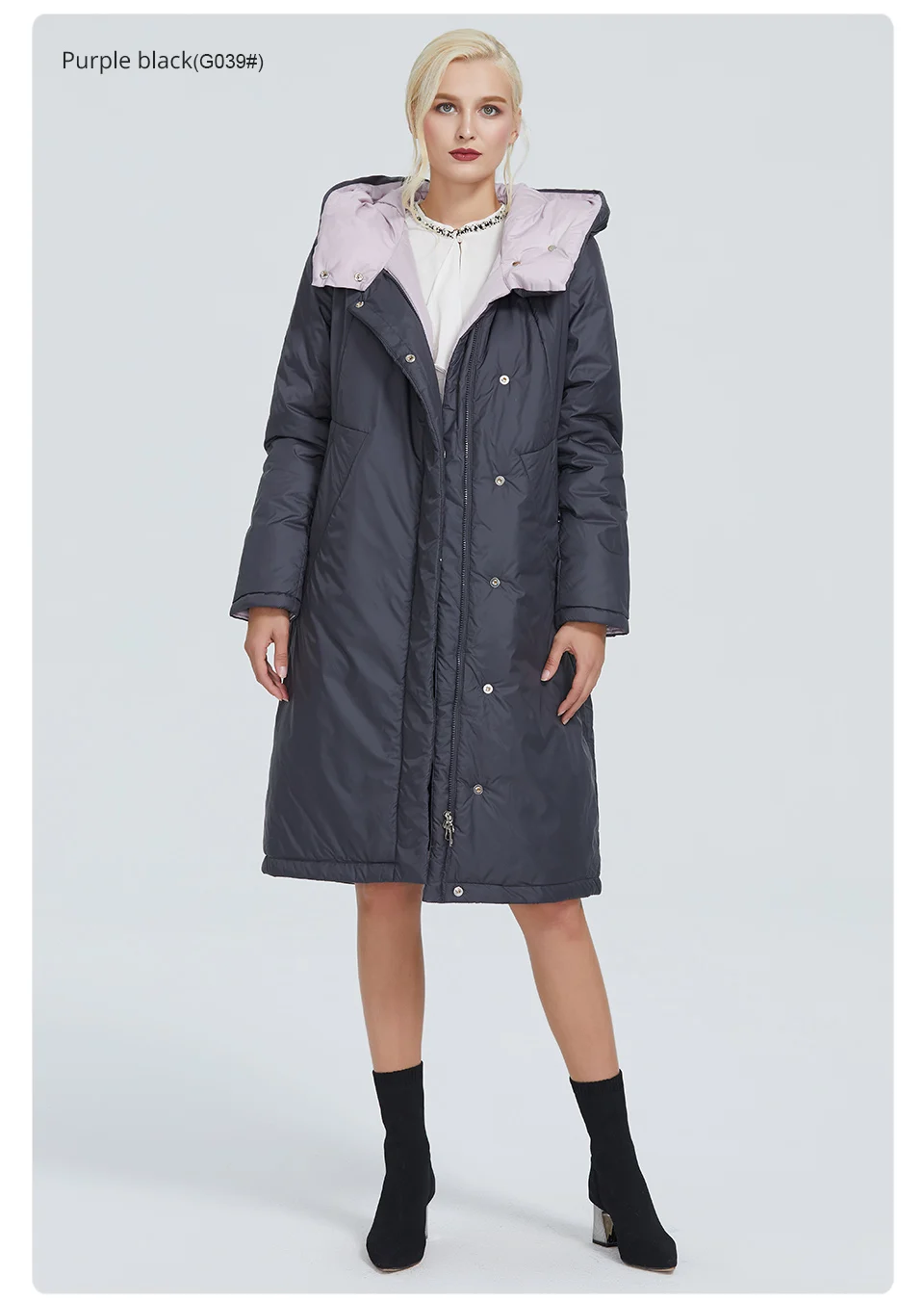 2022 Astrid winter jacket women Contrast color long thick cotton clothing with cap and zipper warm coat women parka AT-6703