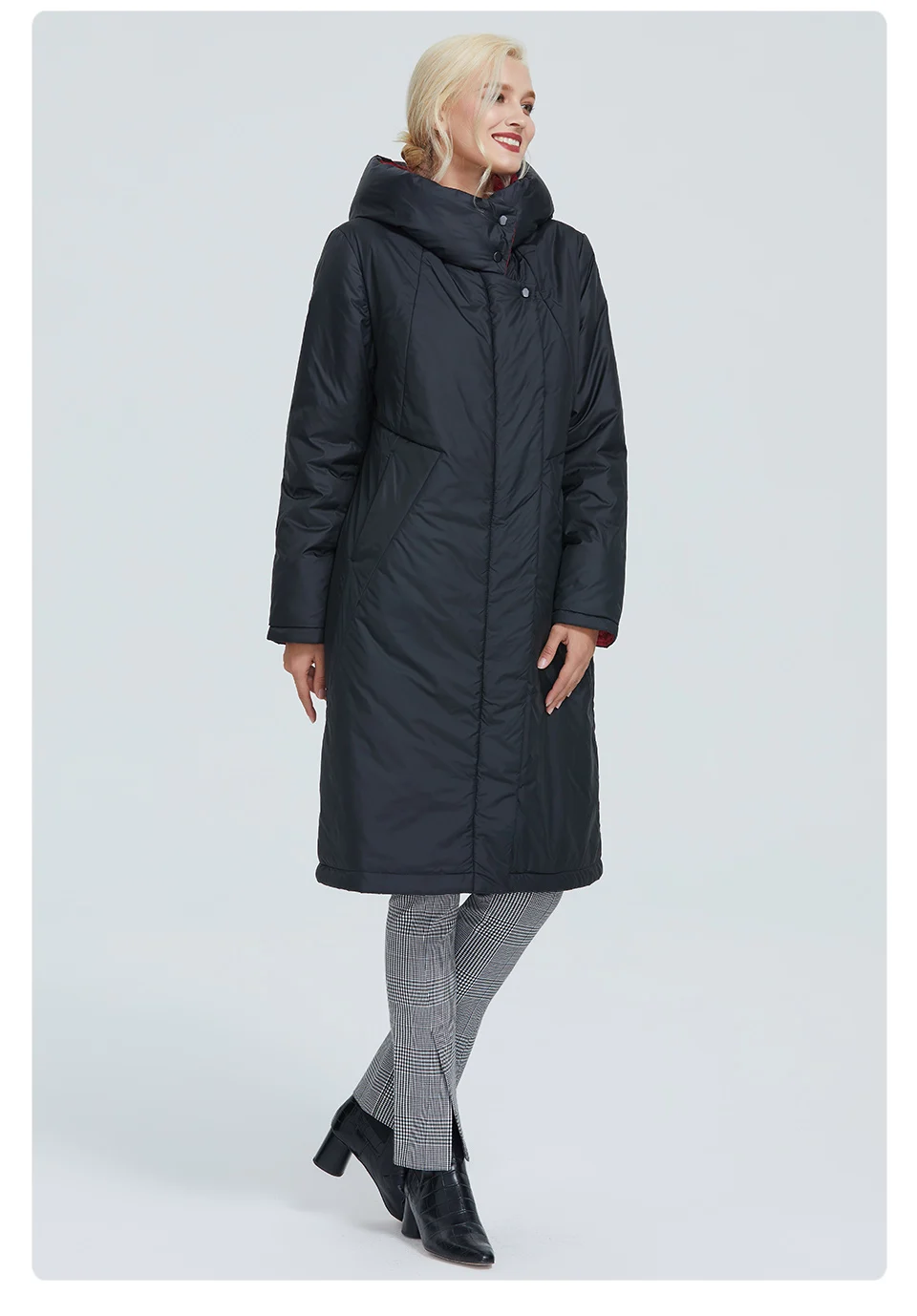 2022 Astrid winter jacket women Contrast color long thick cotton clothing with cap and zipper warm coat women parka AT-6703