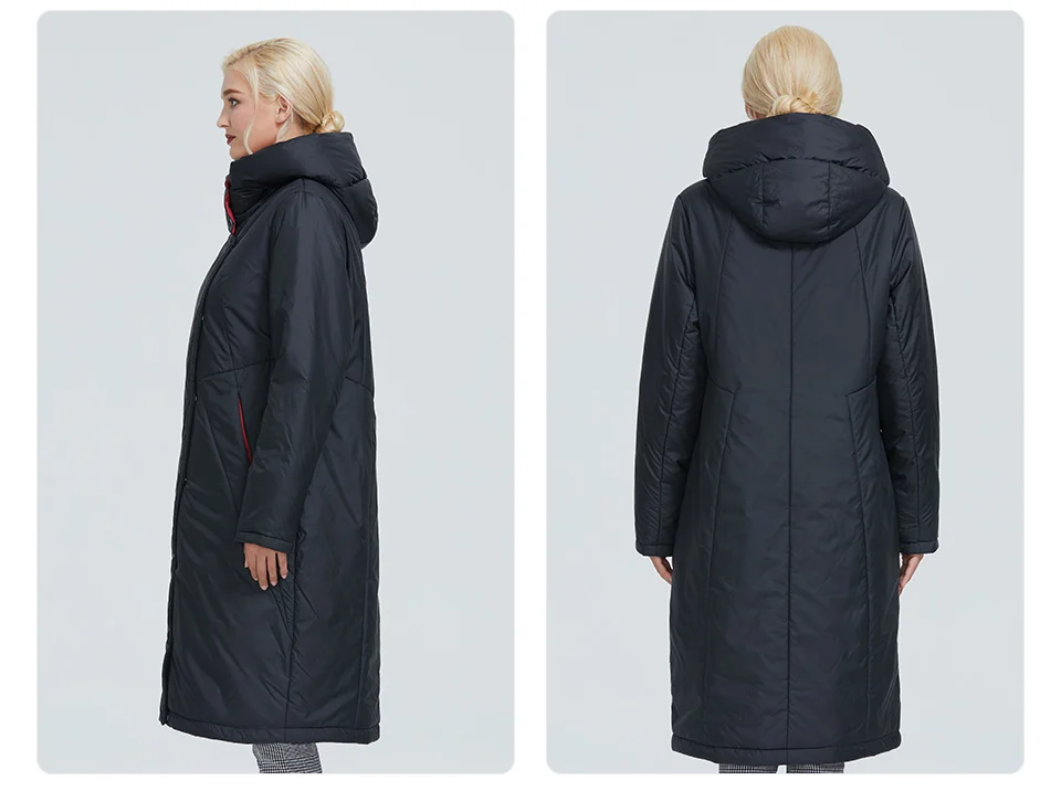 2022 Astrid winter jacket women Contrast color long thick cotton clothing with cap and zipper warm coat women parka AT-6703