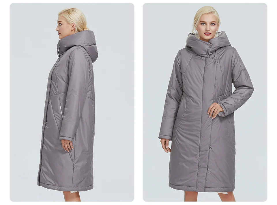 2022 Astrid winter jacket women Contrast color long thick cotton clothing with cap and zipper warm coat women parka AT-6703