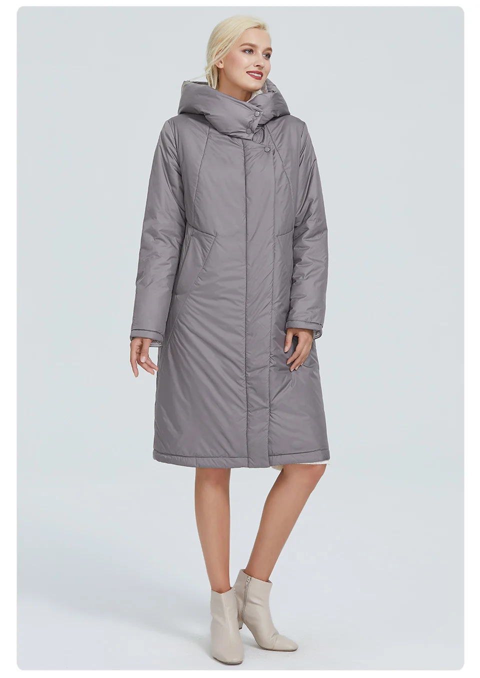 2022 Astrid winter jacket women Contrast color long thick cotton clothing with cap and zipper warm coat women parka AT-6703