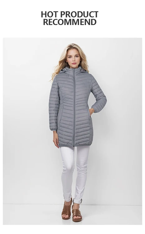 SANTELON Women Outdoor Windproof Warm Puffer Coat With Detachable Hood Lightweigh Smooth Long Outwear NOT Asian Size