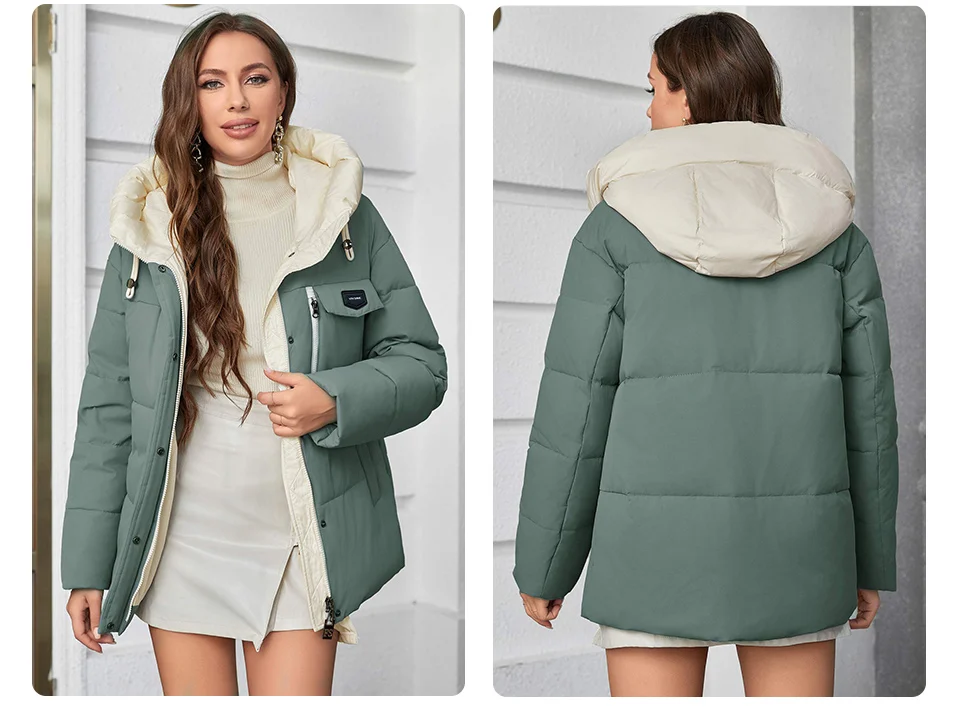 GASMAN Women's Parka 2023 New Fashion Women's Stand Collar Short Slim Casual Hooded Warm Down Jacket 83682