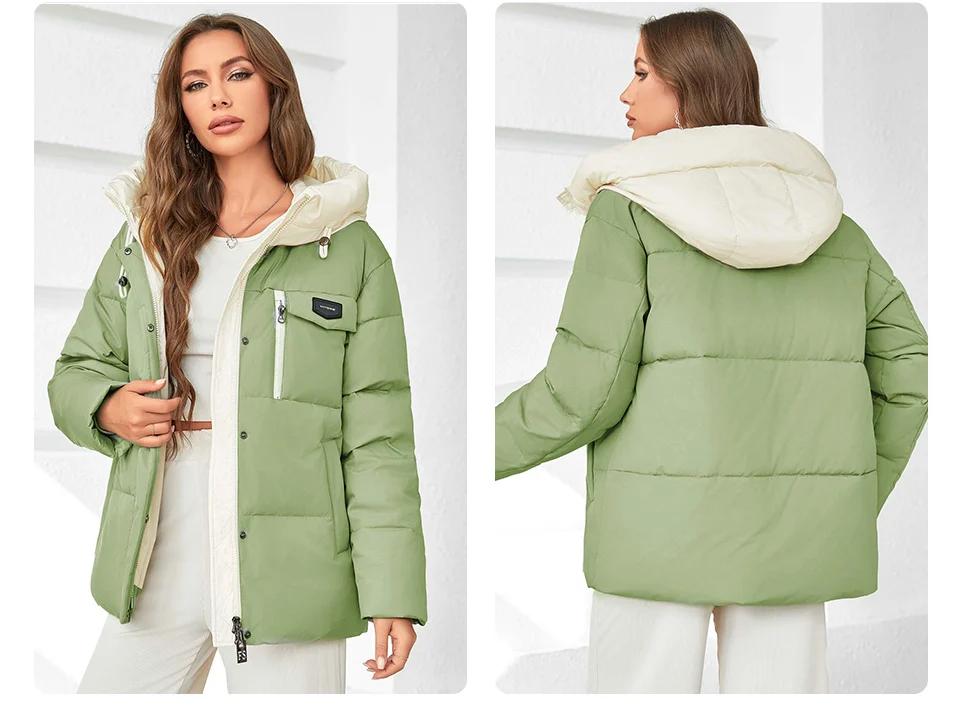 GASMAN Women's Parka 2023 New Fashion Women's Stand Collar Short Slim Casual Hooded Warm Down Jacket 83682