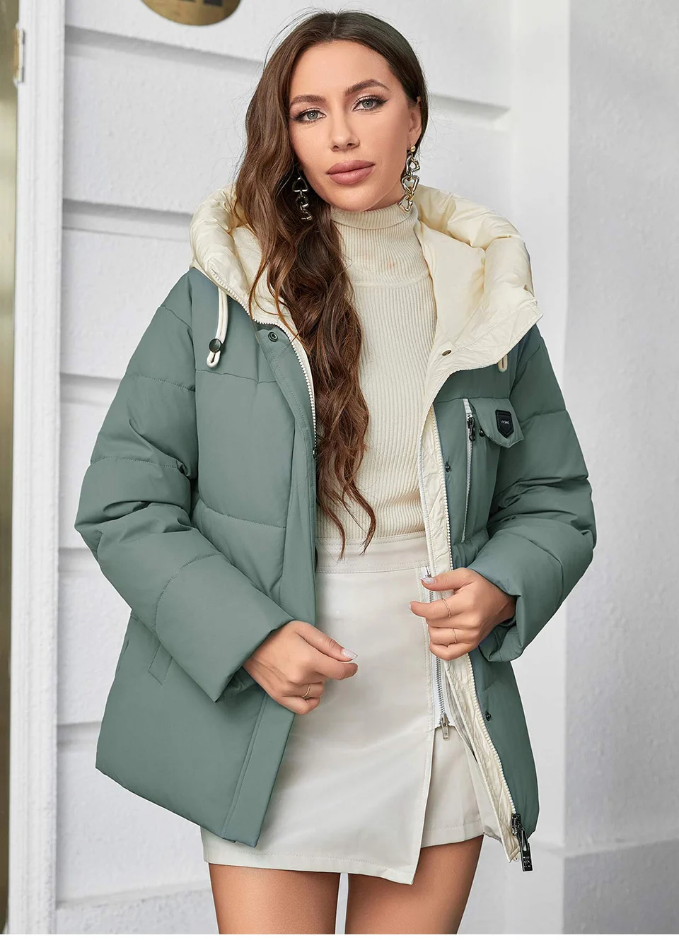 GASMAN Women's Parka 2023 New Fashion Women's Stand Collar Short Slim Casual Hooded Warm Down Jacket 83682