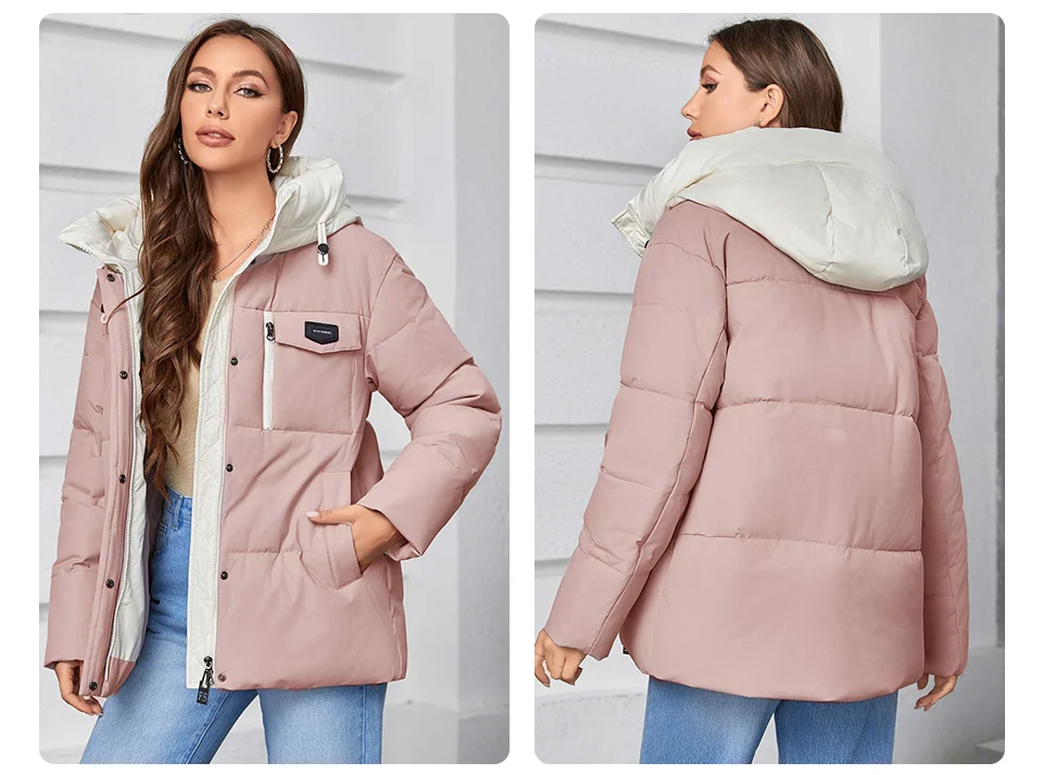 GASMAN Women's Parka 2023 New Fashion Women's Stand Collar Short Slim Casual Hooded Warm Down Jacket 83682
