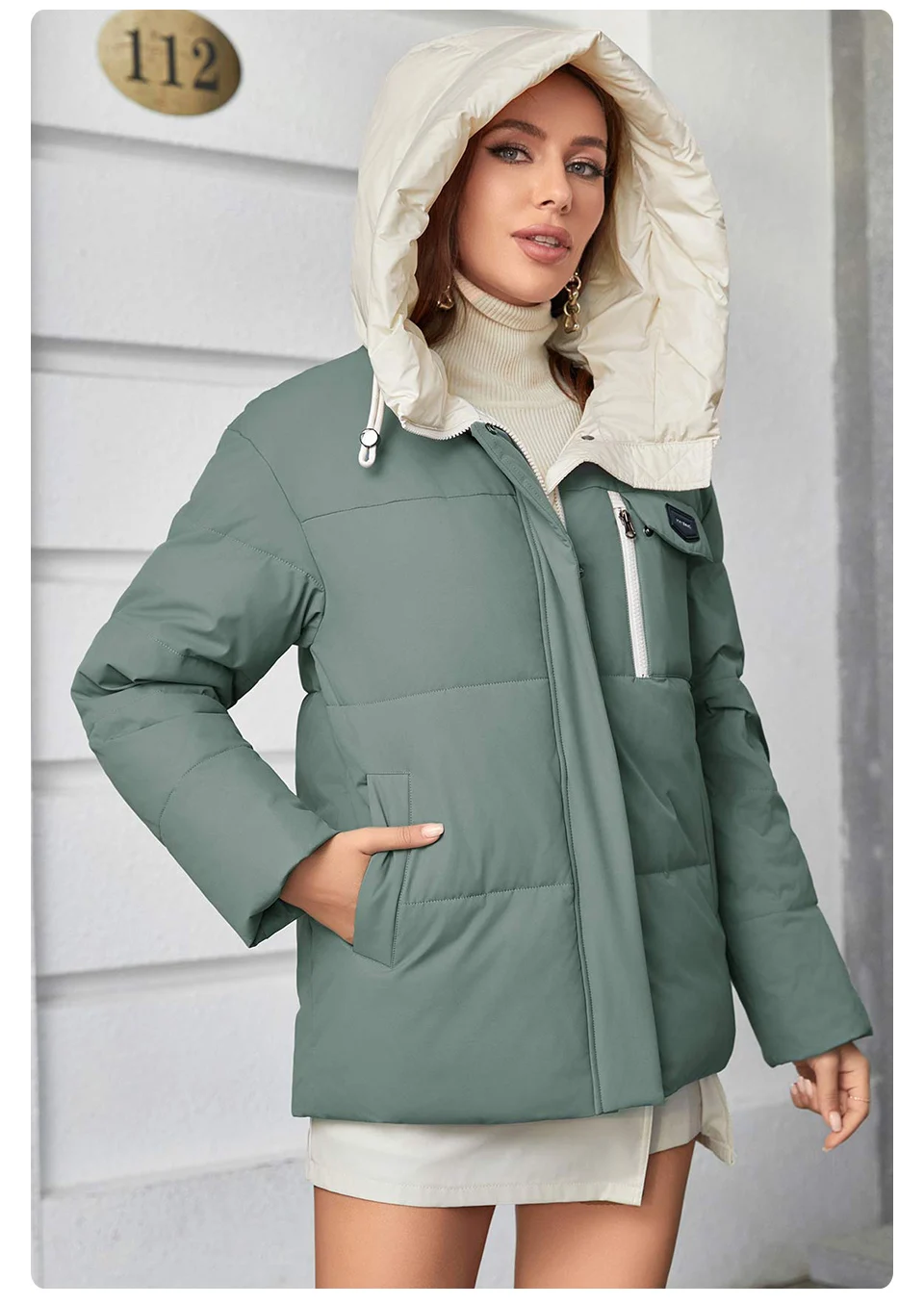 GASMAN Women's Parka 2023 New Fashion Women's Stand Collar Short Slim Casual Hooded Warm Down Jacket 83682