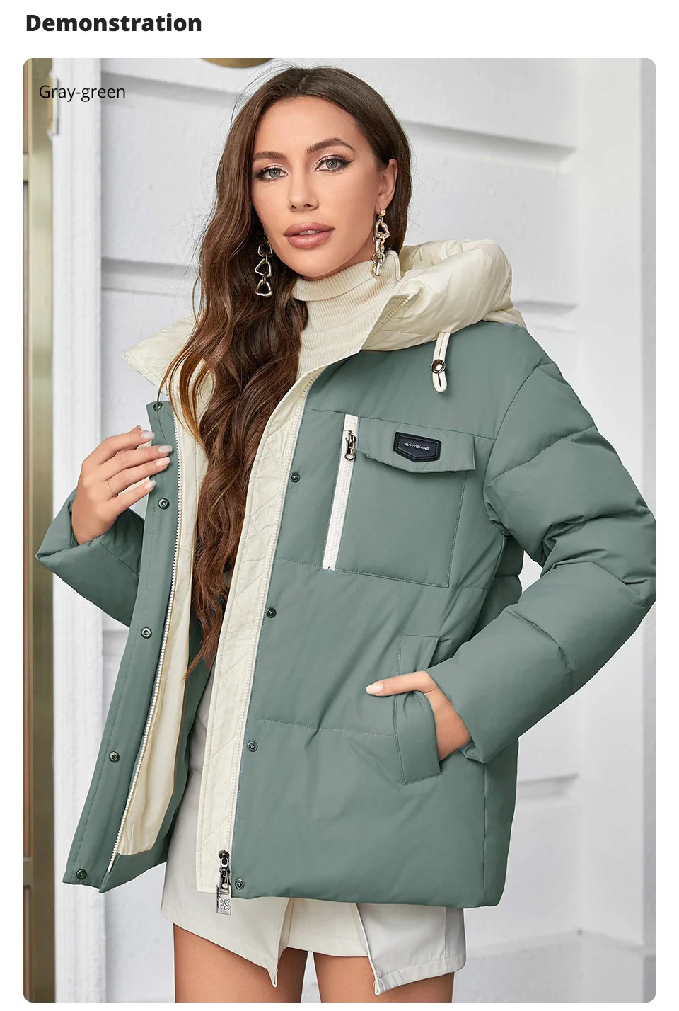 GASMAN Women's Parka 2023 New Fashion Women's Stand Collar Short Slim Casual Hooded Warm Down Jacket 83682