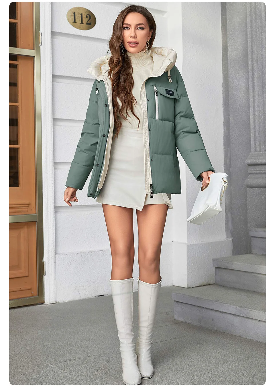 GASMAN Women's Parka 2023 New Fashion Women's Stand Collar Short Slim Casual Hooded Warm Down Jacket 83682