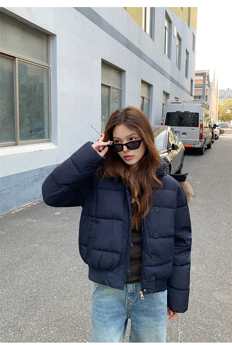 Retro Puffer Coat Women Fur Hood Quilted Slim Casual Short Parka Thick Warm Windproof Winter Cotton Padded Jacket куртка женская
