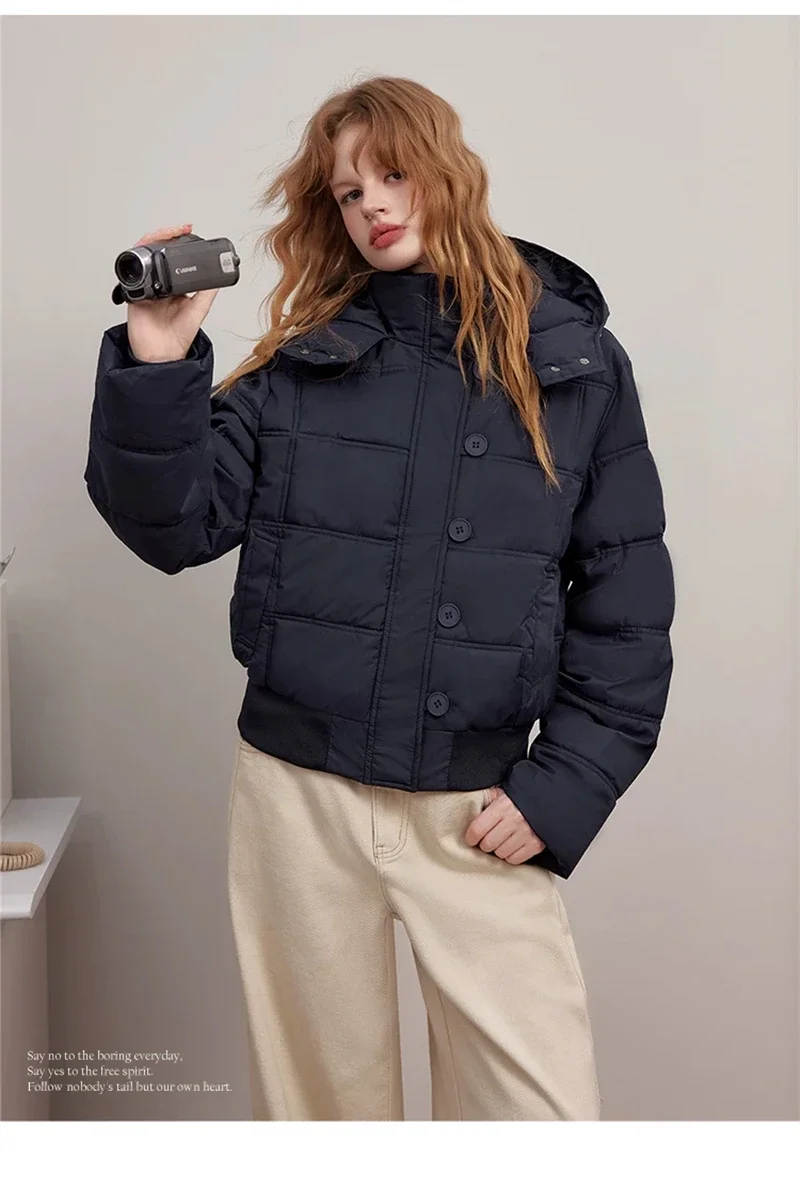 Retro Puffer Coat Women Fur Hood Quilted Slim Casual Short Parka Thick Warm Windproof Winter Cotton Padded Jacket куртка женская