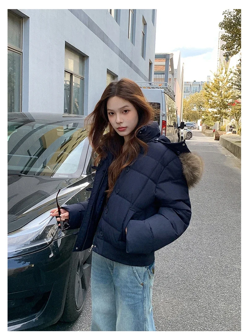 Retro Puffer Coat Women Fur Hood Quilted Slim Casual Short Parka Thick Warm Windproof Winter Cotton Padded Jacket куртка женская