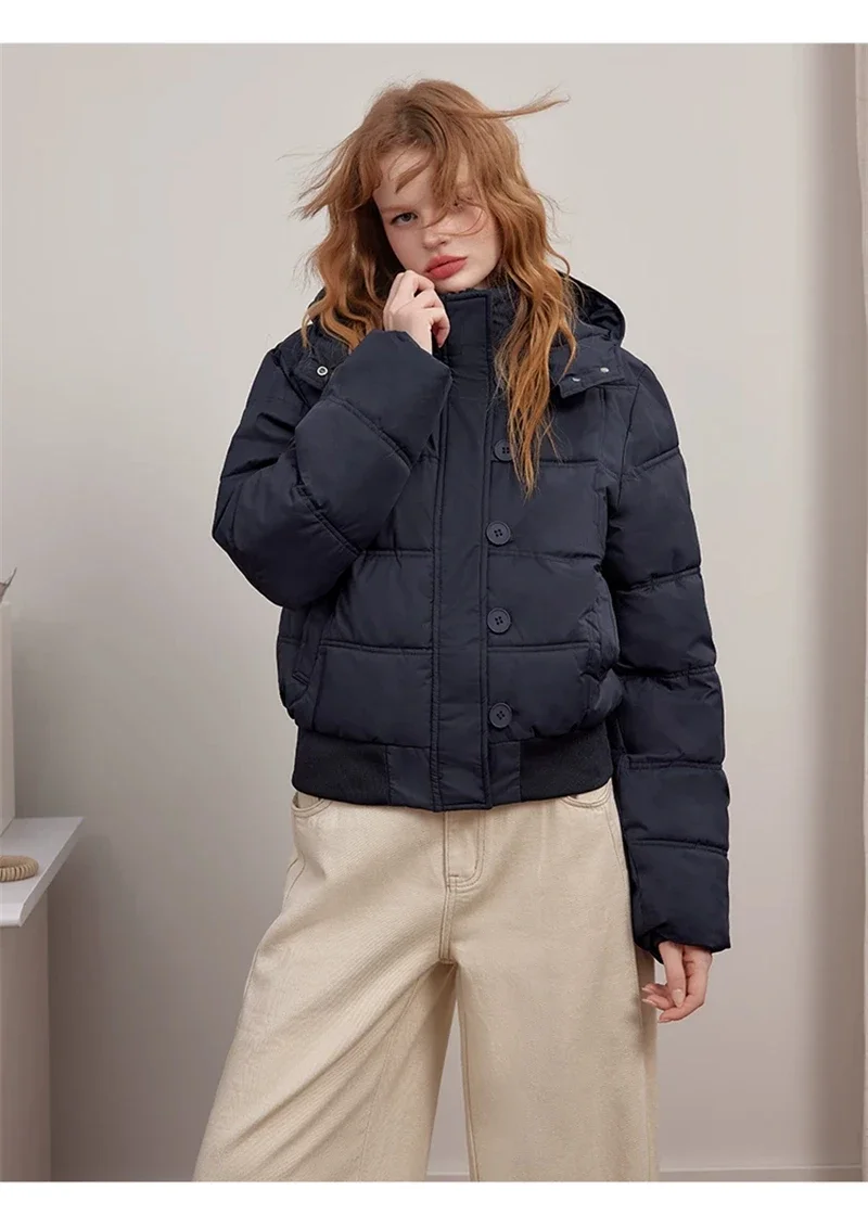 Retro Puffer Coat Women Fur Hood Quilted Slim Casual Short Parka Thick Warm Windproof Winter Cotton Padded Jacket куртка женская