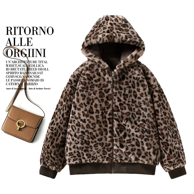 2026 Winter Coat Parkas Women Velvet Thicke Double-sided Cotton Padded Jacket Retro Warm Leopard Print Hooded Female Outerwear
