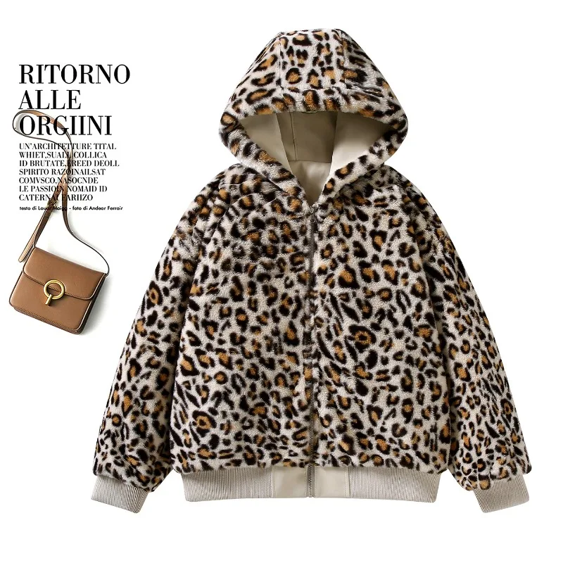 2026 Winter Coat Parkas Women Velvet Thicke Double-sided Cotton Padded Jacket Retro Warm Leopard Print Hooded Female Outerwear
