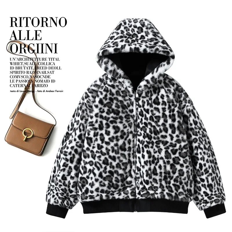 2026 Winter Coat Parkas Women Velvet Thicke Double-sided Cotton Padded Jacket Retro Warm Leopard Print Hooded Female Outerwear