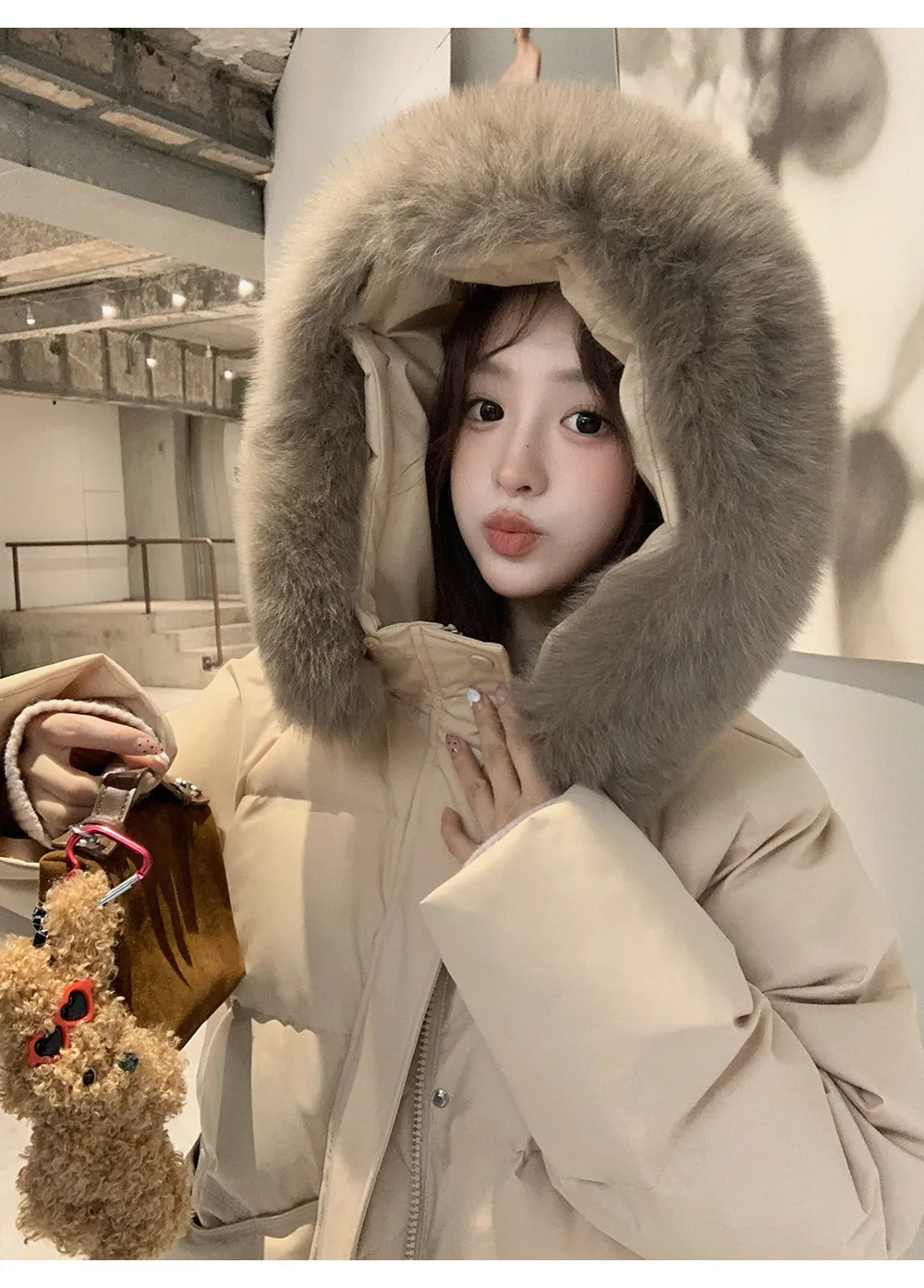 Women/Winter/Puffer/Jacket/With/Faux/Fur/Hood/Loose/Short/Padded/Coat/Zip/Up/Warm/Parka/Casual/Streetwear/Female/Outerwear